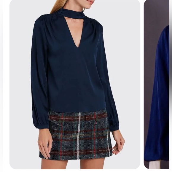 Intermix Elaine Chinese collar mock neck top in silk navy - Picture 2 of 7